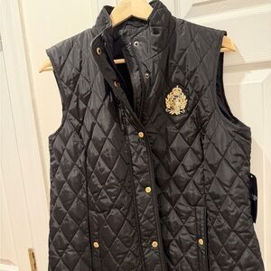 Ralph Lauren Black Quilted Vest with Gold Accents